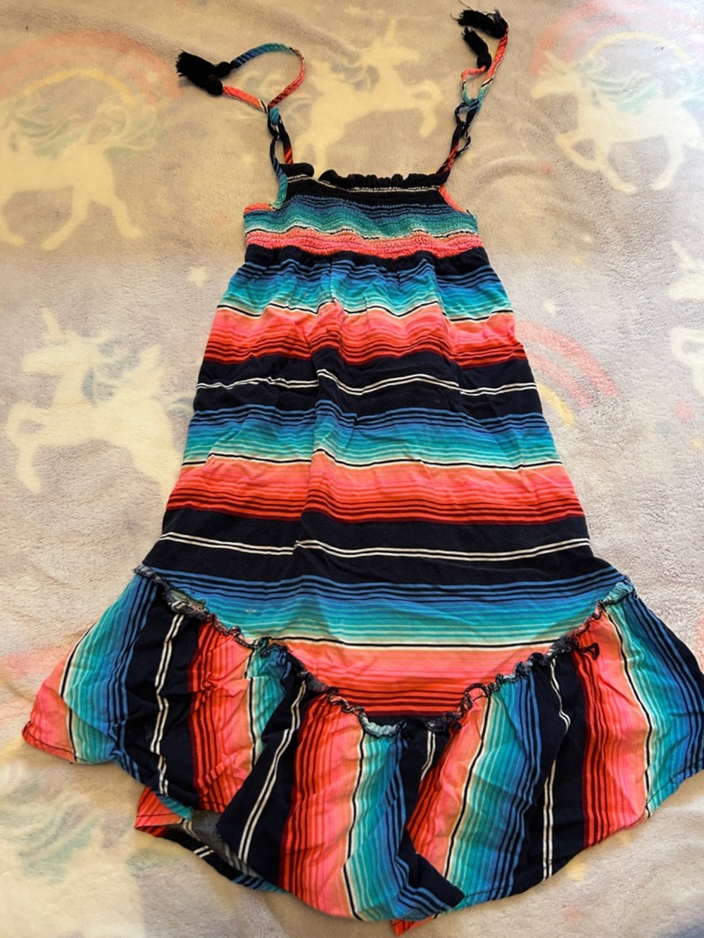Justice Girls Multicolor Striped Sundress - Navy, Teal, Coral